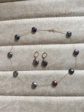 14k Gold Peacock Coin Pearl Jewelry Set 585